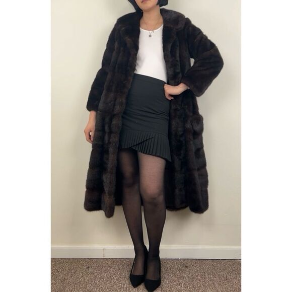 Vintage Fur by Robert Detroit Dark Brown Genuine Mink Full Length Coat Overcoat - Picture 1 of 8